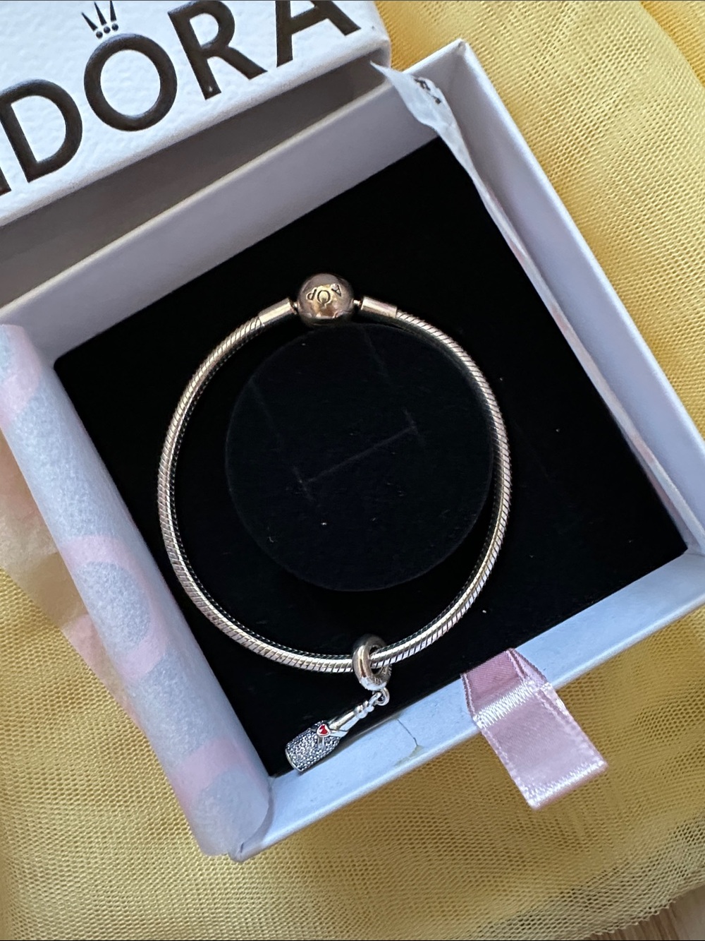 Pandora Silver Bracelet with Sparkling Champagne Bottle Charm Box Included - Picture 3 of 5